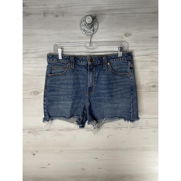 Universal Thread Shorts Womens 10 Blue Denim Vintage Midi Cutoff Frayed Hem - Picture 1 of 14